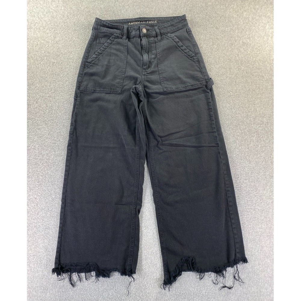 American Eagle Womens Size 6 Super High Rise Baggy Wide Leg Jeans Black Grunge